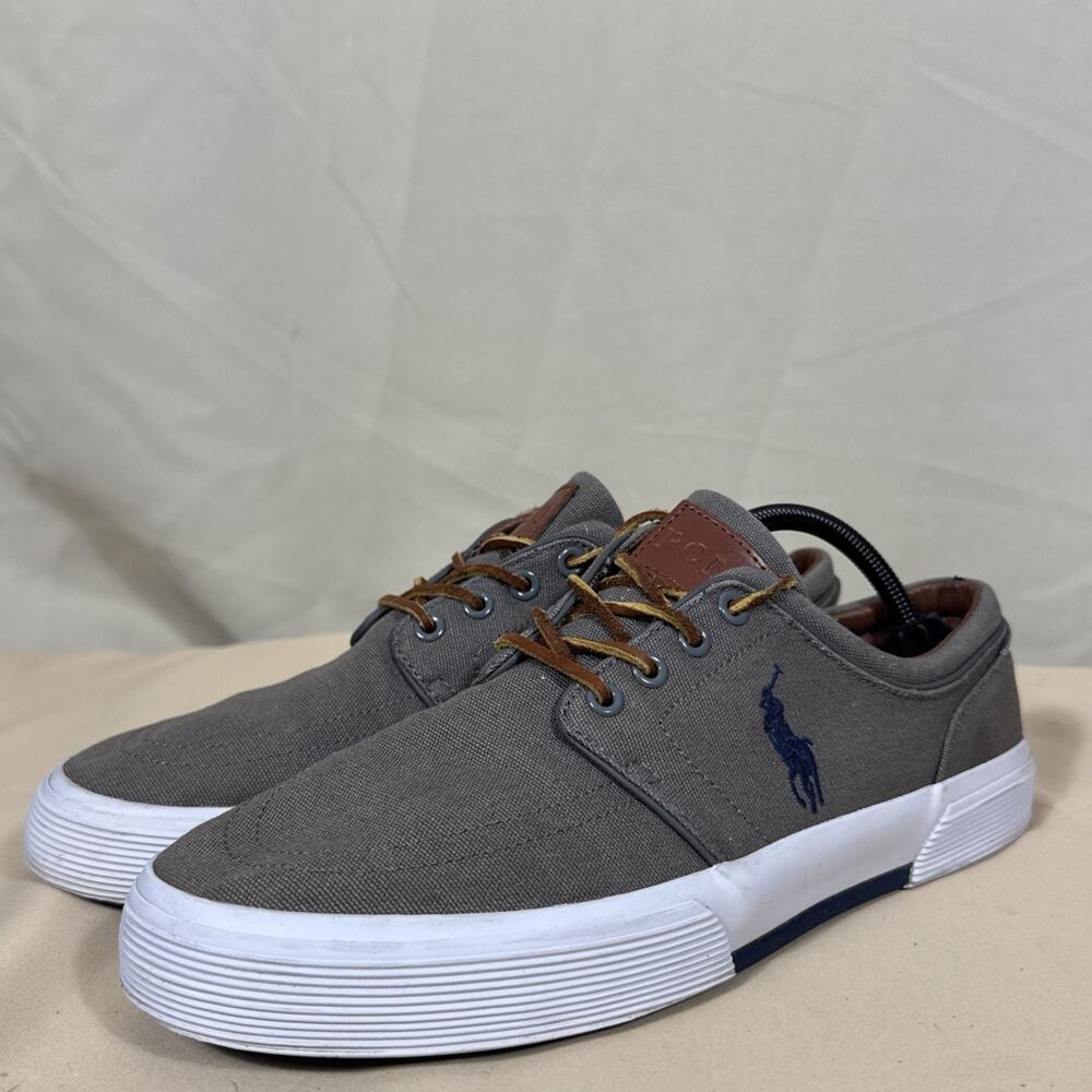 Polo Ralph Lauren Faxon Low Mens 10D Gray Canvas Sneakers Leather Preppy Shoes